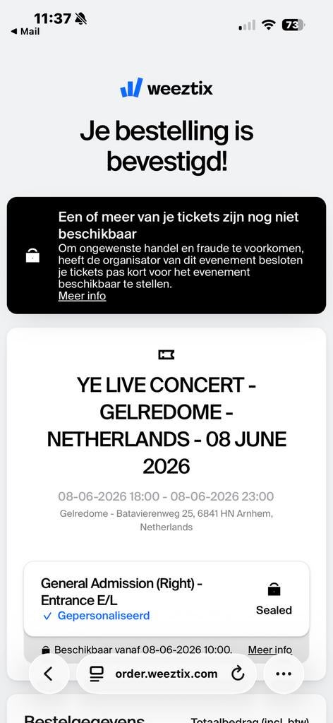 1x Ye ticket staanplaats, Eén persoon, Overige soorten