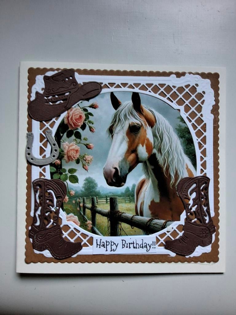 Mooie Paarden kaart met hoed en cowboy laarzen, no 37 met en, Hobby en Vrije tijd, Kaarten | Zelf maken, Ophalen of Verzenden