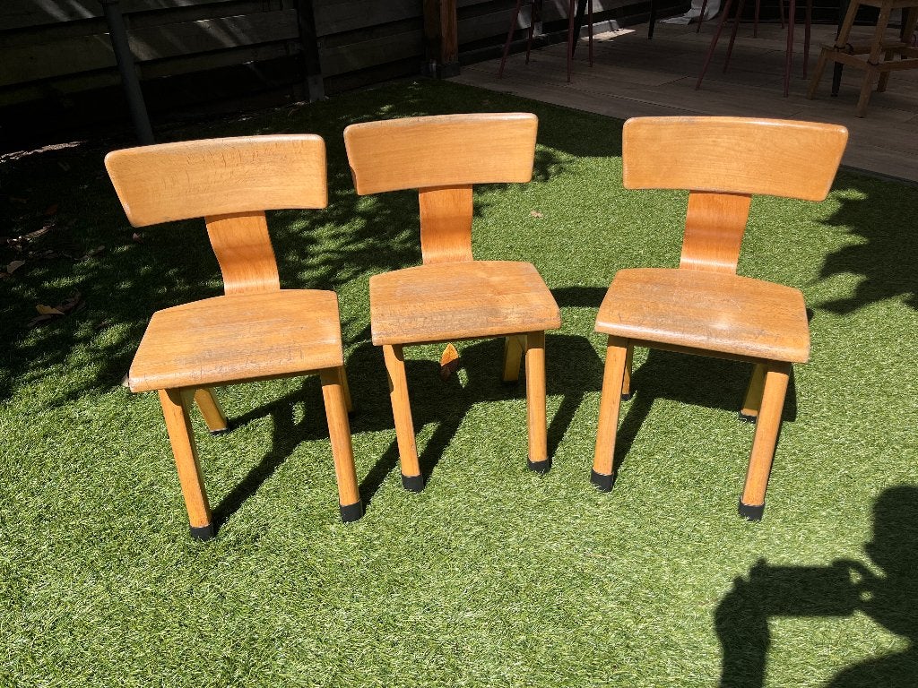 3 vintage school stoeltjes, Ophalen, Gebruikt, Vintage / retro, Hout