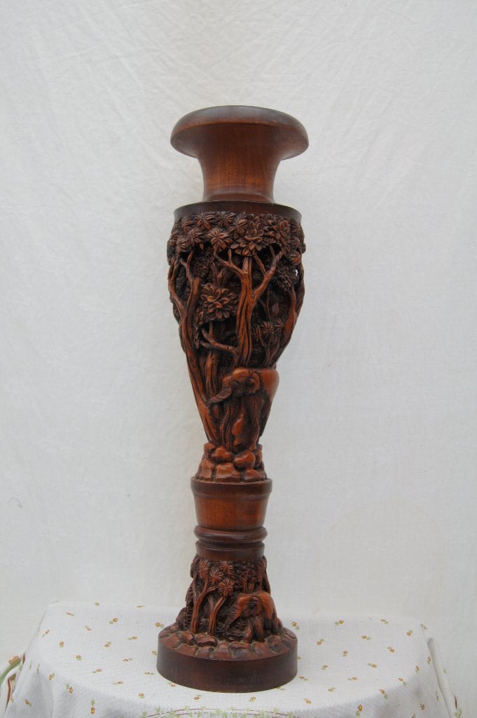 Kandelaar met bomen en Olifanten, Ophalen of Verzenden, Hout, Houtsnijwerk