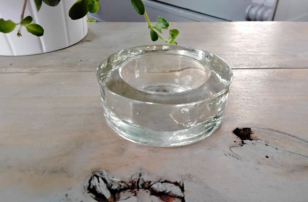 Vintage glazen waxinelichthouder, Ophalen of Verzenden, Gebruikt, Glas, Waxinelichthouder