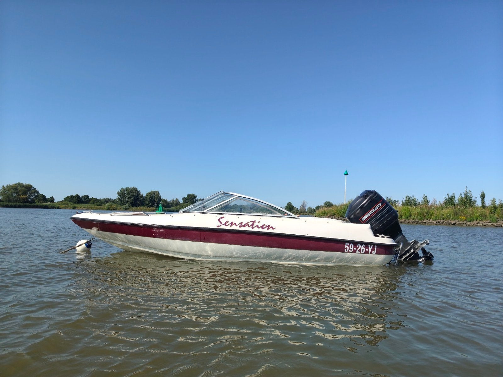 Sensation 1600BR met Mercury 115PK outboard en trailer, Ophalen, Overige merken, Gebruikt, 2 m