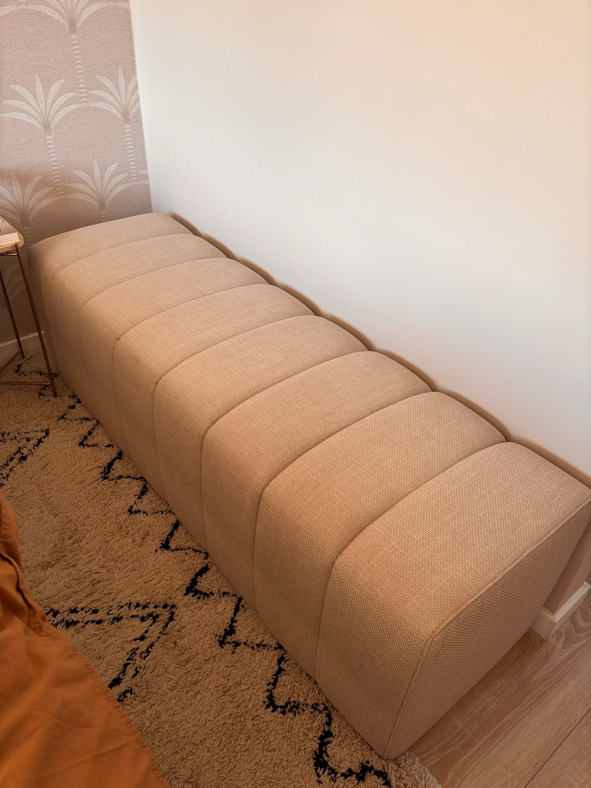 Beige stoffen eettafel bank - 160x50x45 cm, Huis en Inrichting, Banken | Sofa's en Chaises Longues, Ophalen, Gebruikt, Minder dan 75 cm