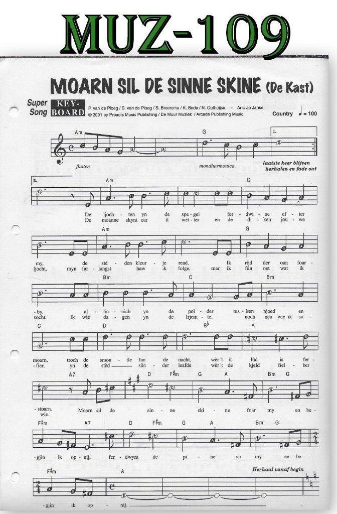 Muz109 Bladmuziek Super song: Moarn sil de sinne skine, Gebruikt, Klassiek, Ophalen of Verzenden, Artiest of Componist
