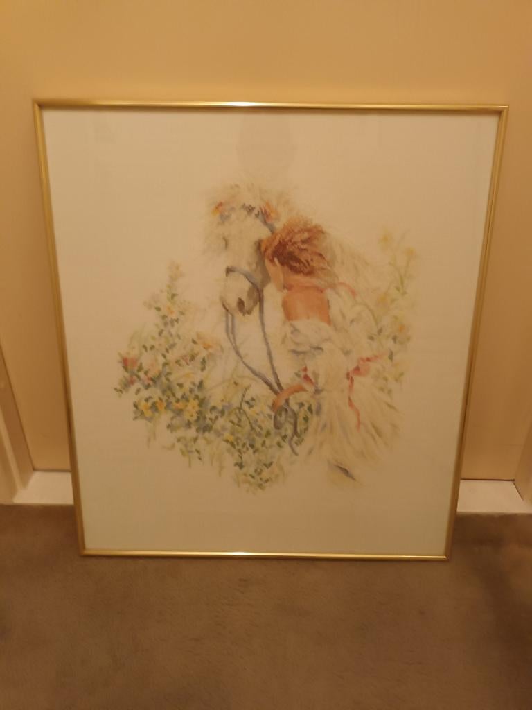 Geborduurde prent Willem Heanraets - Vrouw met paard, Antiek en Kunst, Ophalen of Verzenden