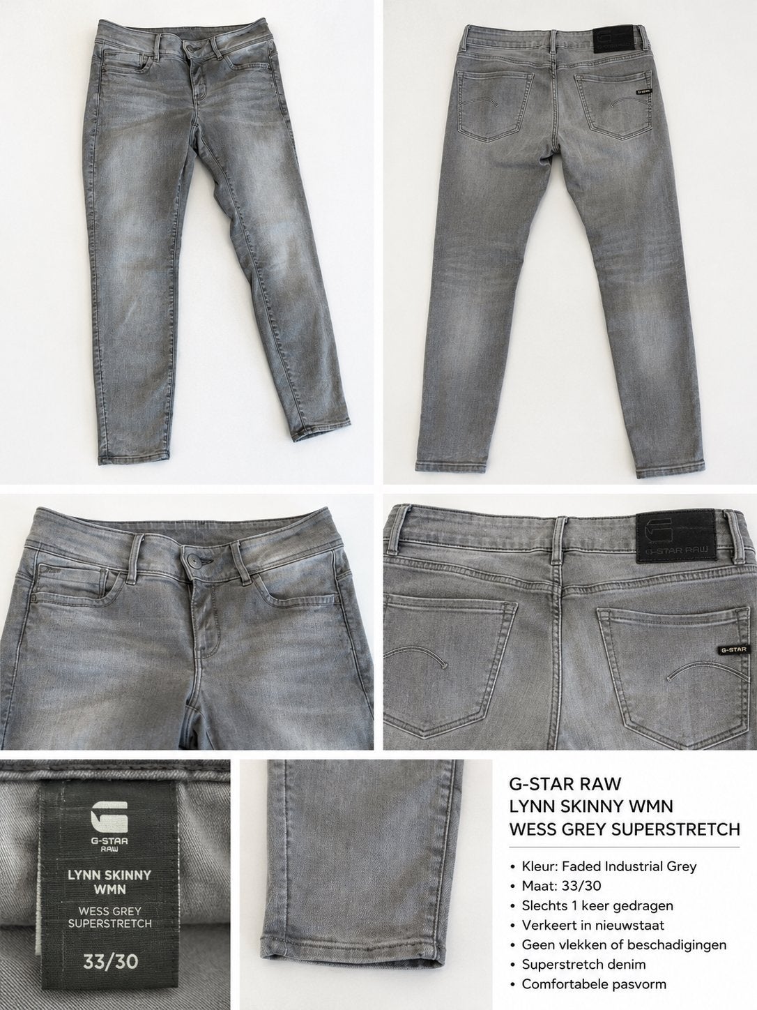 G-Star Raw Lynn Skinny Grey Superstretch Jeans, Kleding | Dames, Spijkerbroeken en Jeans, Ophalen of Verzenden, Zo goed als nieuw