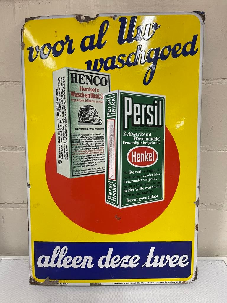 Persil henko NL emaille bord (37 op 57), Ophalen of Verzenden, Zo goed als nieuw, Reclamebord
