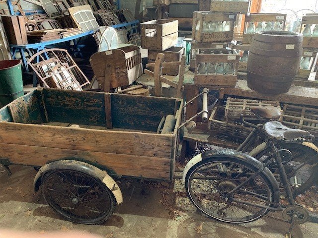 Antieke houten bakfiets met grote laadbak - Vintage, Antiek en Kunst, Ophalen