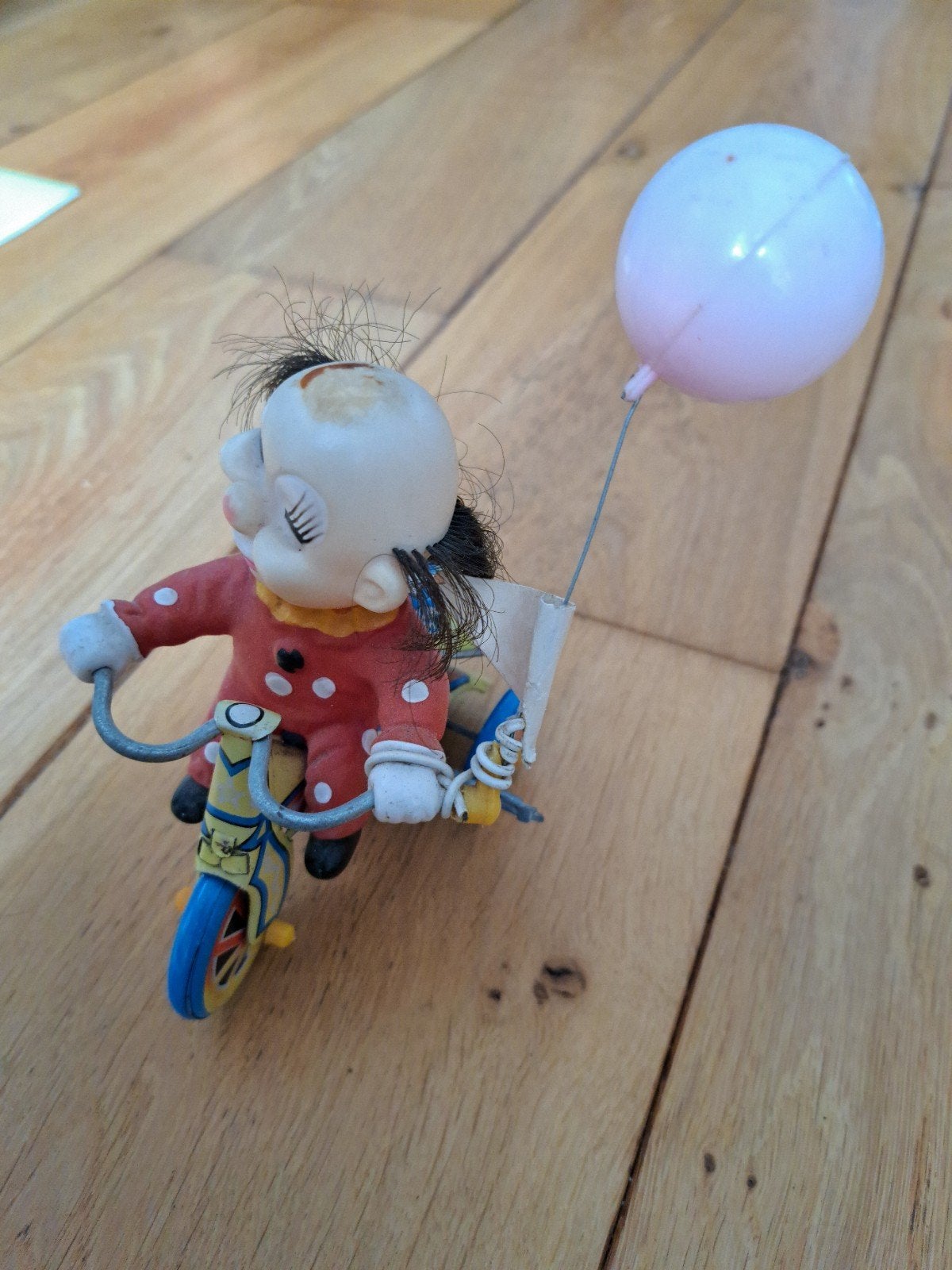 Vintage blikken speelgoed clown op driewieler met ballon, Verzamelen, Speelgoed, Ophalen of Verzenden, Gebruikt