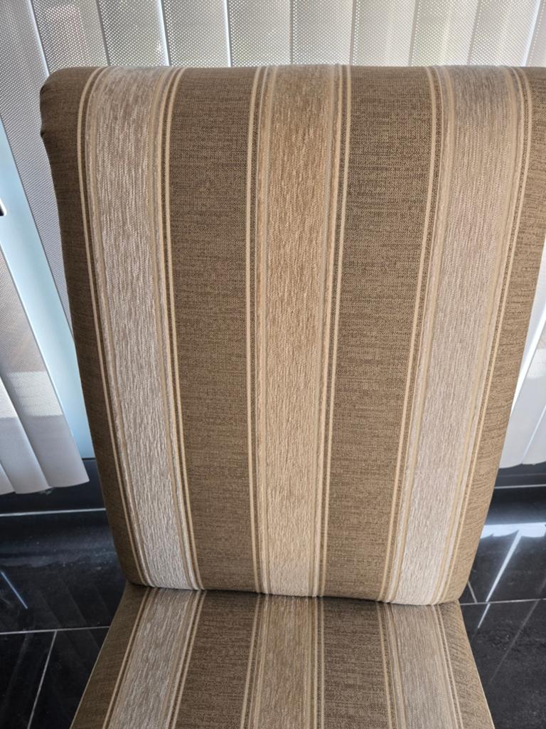 4 kersenhouten eetkamerstoelen met lichtgroene bekleding, Ophalen, Overige kleuren, Zo goed als nieuw, Vier