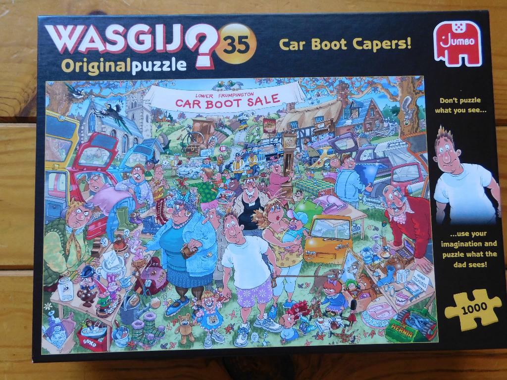 Puzzel 1000 st. de Carboot Sale Wasgij Jumbo, Ophalen of Verzenden, 500 t/m 1500 stukjes, Zo goed als nieuw, Legpuzzel