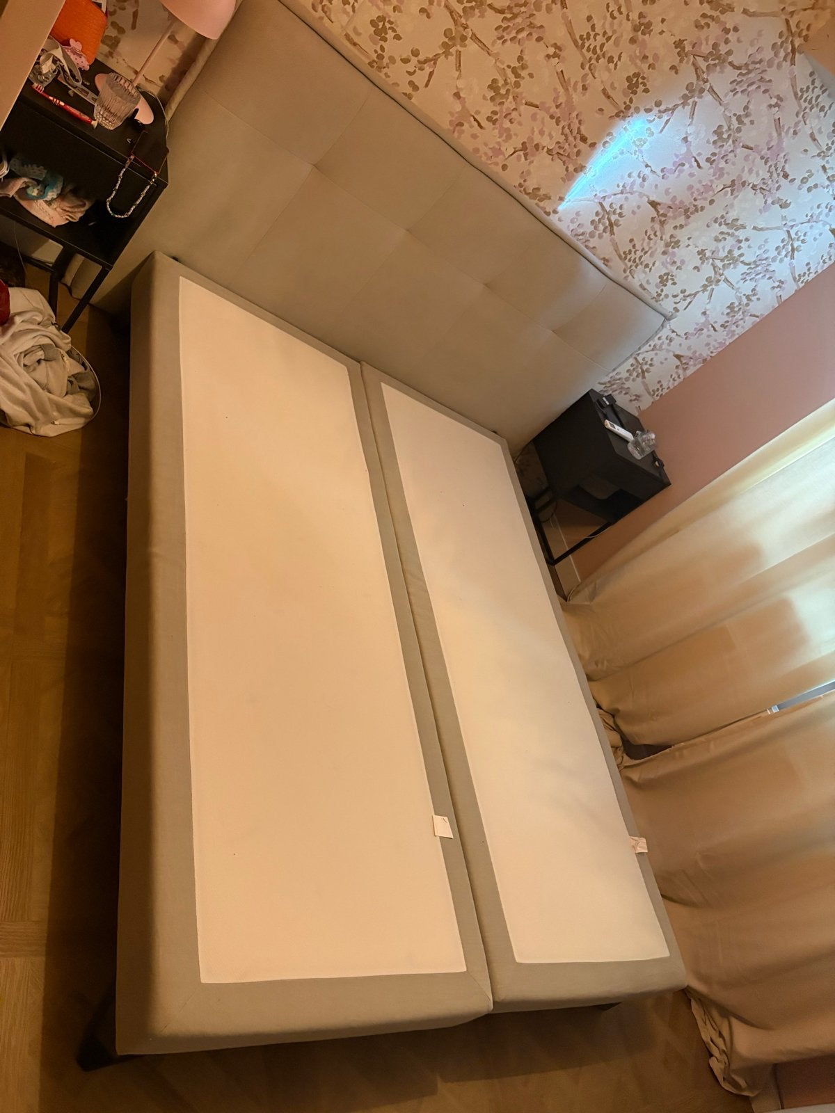 Boxspring infinity 500 beige 160 x 210, Ophalen, Tweepersoons, Zo goed als nieuw, Stof