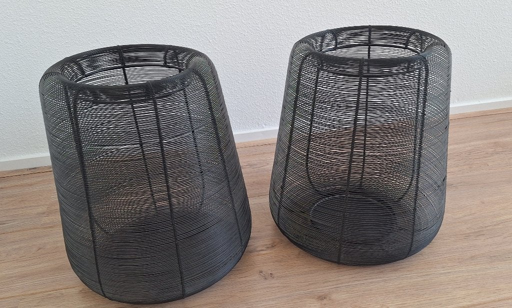 2 stuks zwart stalen windlichten/lantaarn v   binnen, Ophalen, Zo goed als nieuw, Zwart, Metaal