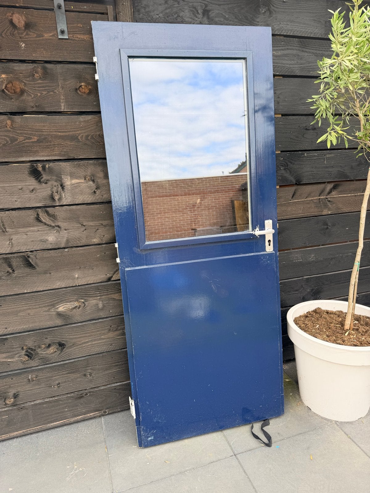 Hardhouten achterdeur met dubbelglas, Doe-het-zelf en Verbouw, Ophalen, Gebruikt, 80 tot 100 cm, Buitendeur