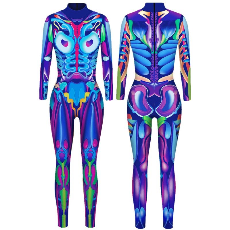 Dames catsuit 7 / bodysuit skelet botten jumpsuit festival, Maat 38/40 (M), Verzenden, Nieuw, Overige thema's