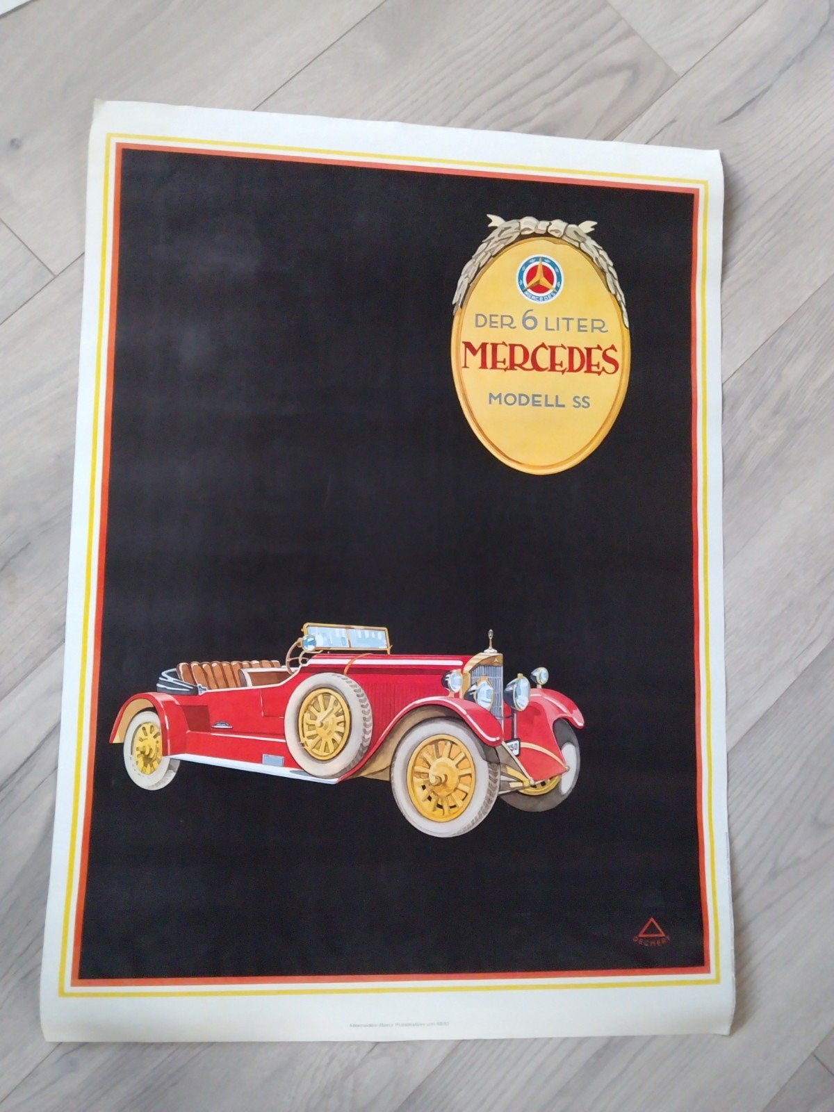 Vintage Mercedes-Benz Modell SS Poster - Der 6 Liter, Rechthoekig Staand, Ophalen of Verzenden, Zo goed als nieuw, A1 t/m A3