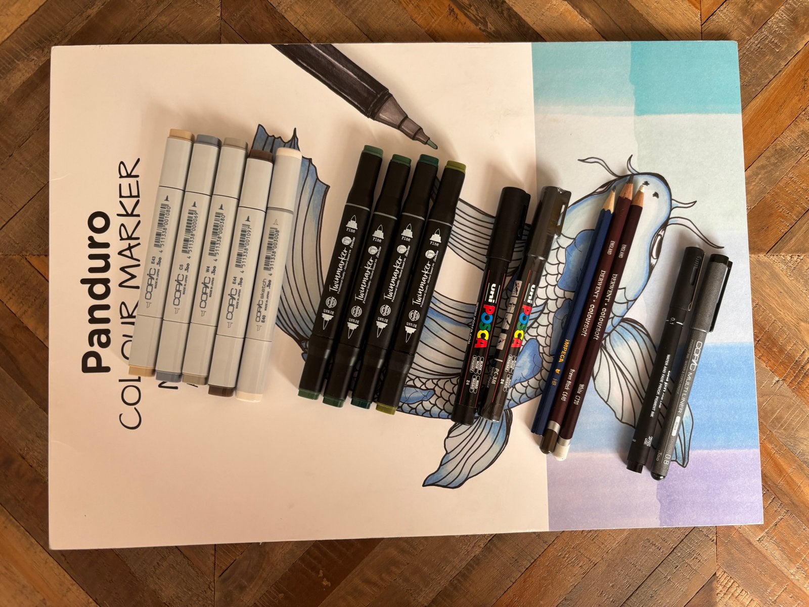 Starterset tekenen interieuropleiding: markers, potloden etc, Ophalen of Verzenden, Zo goed als nieuw, Papier, Schets- of Tekenboek