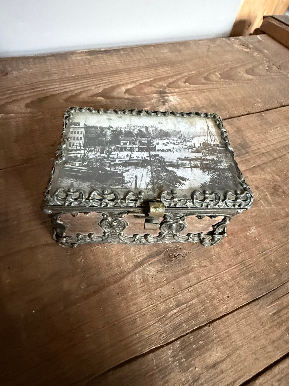 Antieke sieradendoos met havengezicht, Ophalen of Verzenden