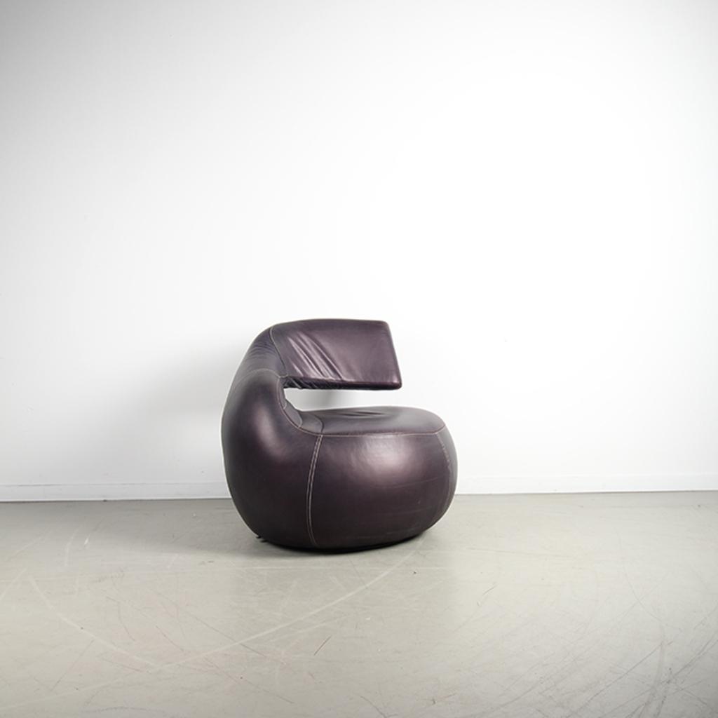 2x Leolux Gisa Fauteuil Draaibaar Aubergine – Leer, Niet ingevuld, Niet ingevuld, Ophalen of Verzenden, Zo goed als nieuw