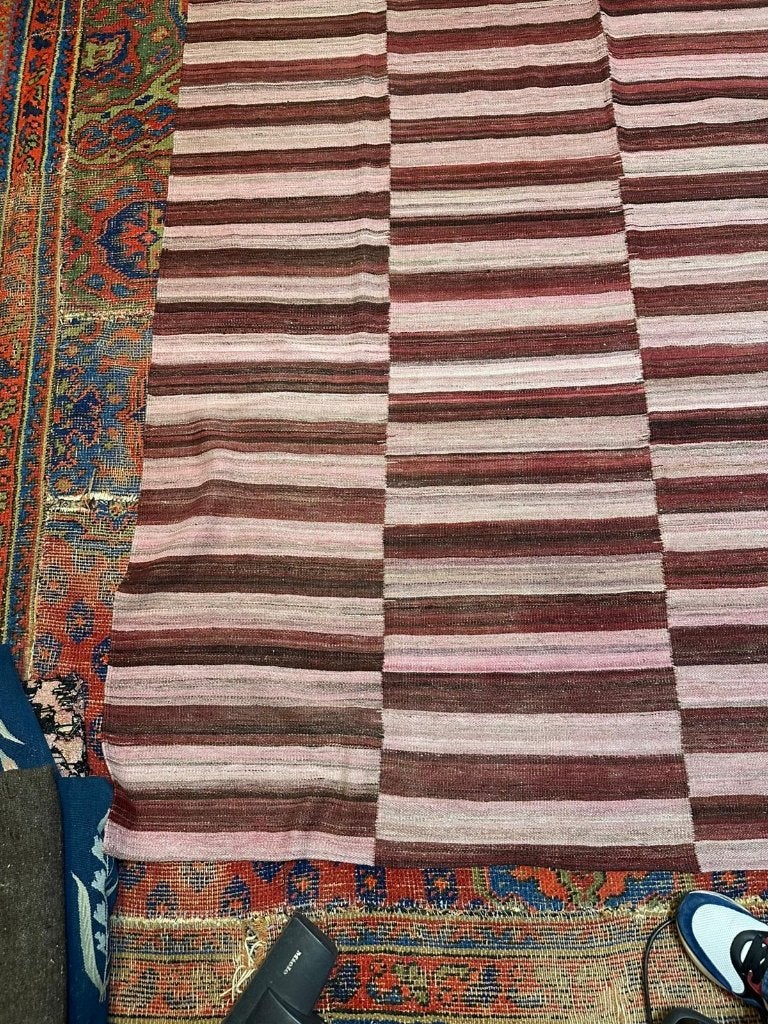 Handgeweven Kelim 291x202cm  tijdloze strepen crème en bruin, Wol, 200 cm of meer, Ophalen of Verzenden, Zo goed als nieuw