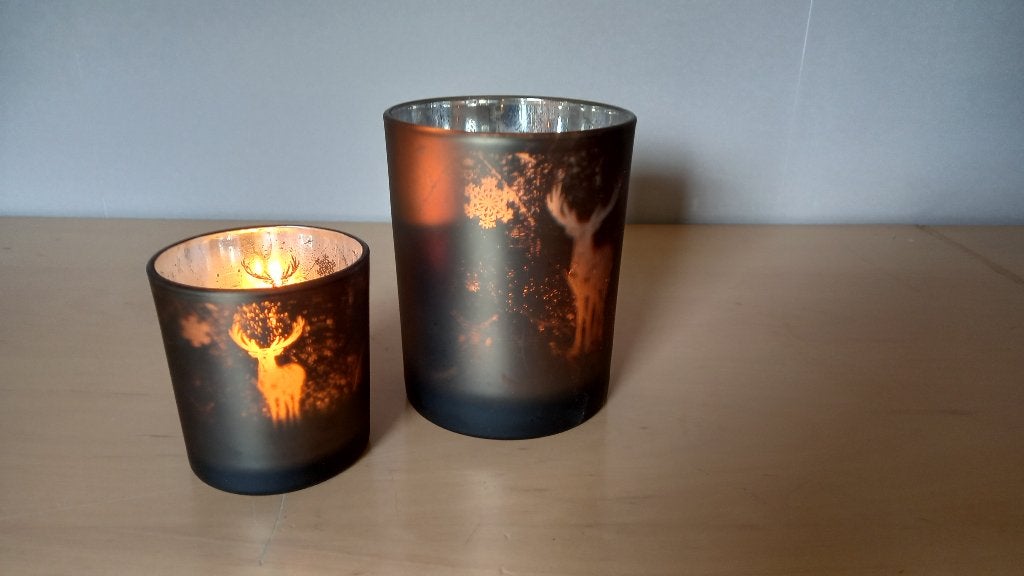 Waxinelichthouders met dieren print, Huis en Inrichting, Ophalen of Verzenden, Glas, Waxinelichthouder