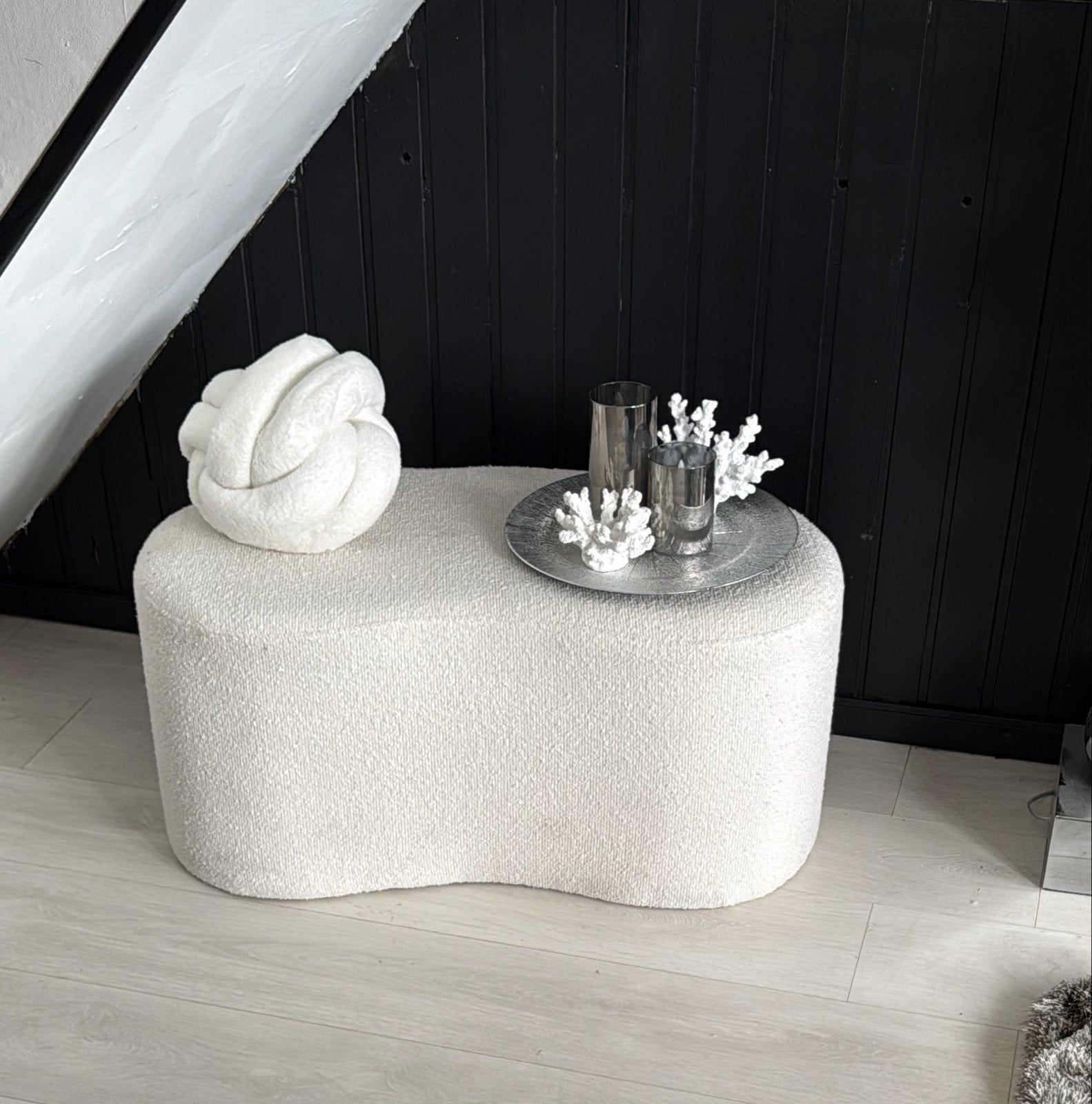 Teddy bankje/poef - Crème/Wit, Zo goed als nieuw, 50 tot 75 cm, 75 tot 100 cm, Ophalen of Verzenden