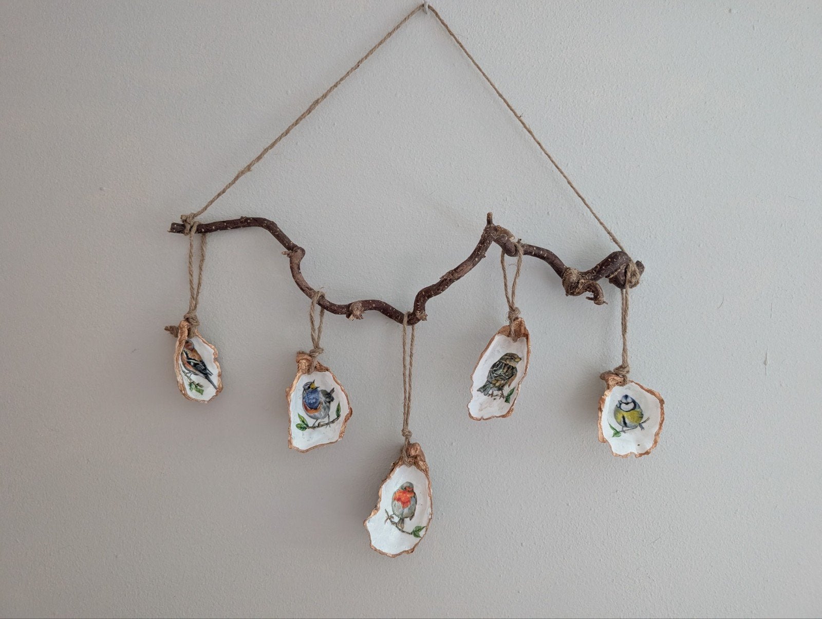 oesterschelpen hanger met oa roodborstje pimpelmeesje musje, Ophalen of Verzenden, Nieuw