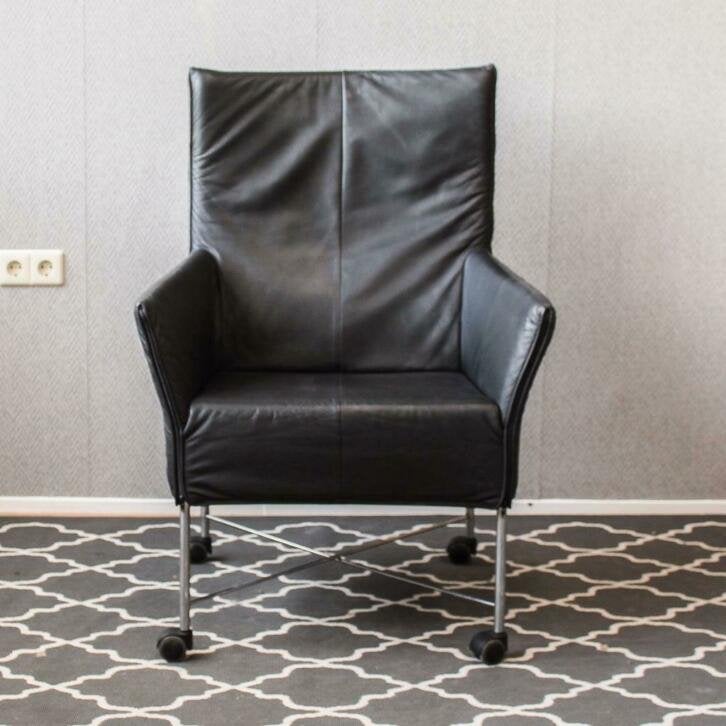 8 Zeer exclusieve Montis Charly fauteuils zwart leer wiel, Niet ingevuld, Niet ingevuld, Leer, Ophalen of Verzenden