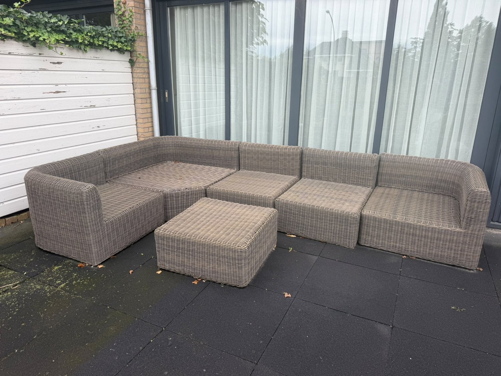 Grote wicker loungeset met hocker, Ophalen, Gebruikt, Meer dan 8 zitplaatsen, Loungeset
