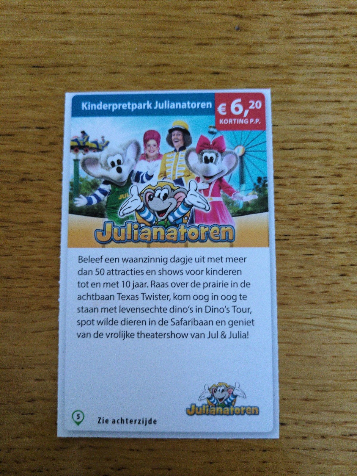 Kortingsbon voor Koningin Julianatoren, 6,20 p.p., Drie personen of meer, Kortingskaart