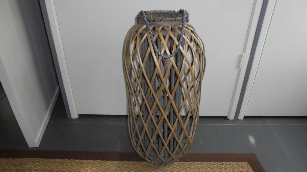 grote rieten lantaarn, doorsnee 35H70cm, Ophalen, Gebruikt, Lantaarn, Grijs