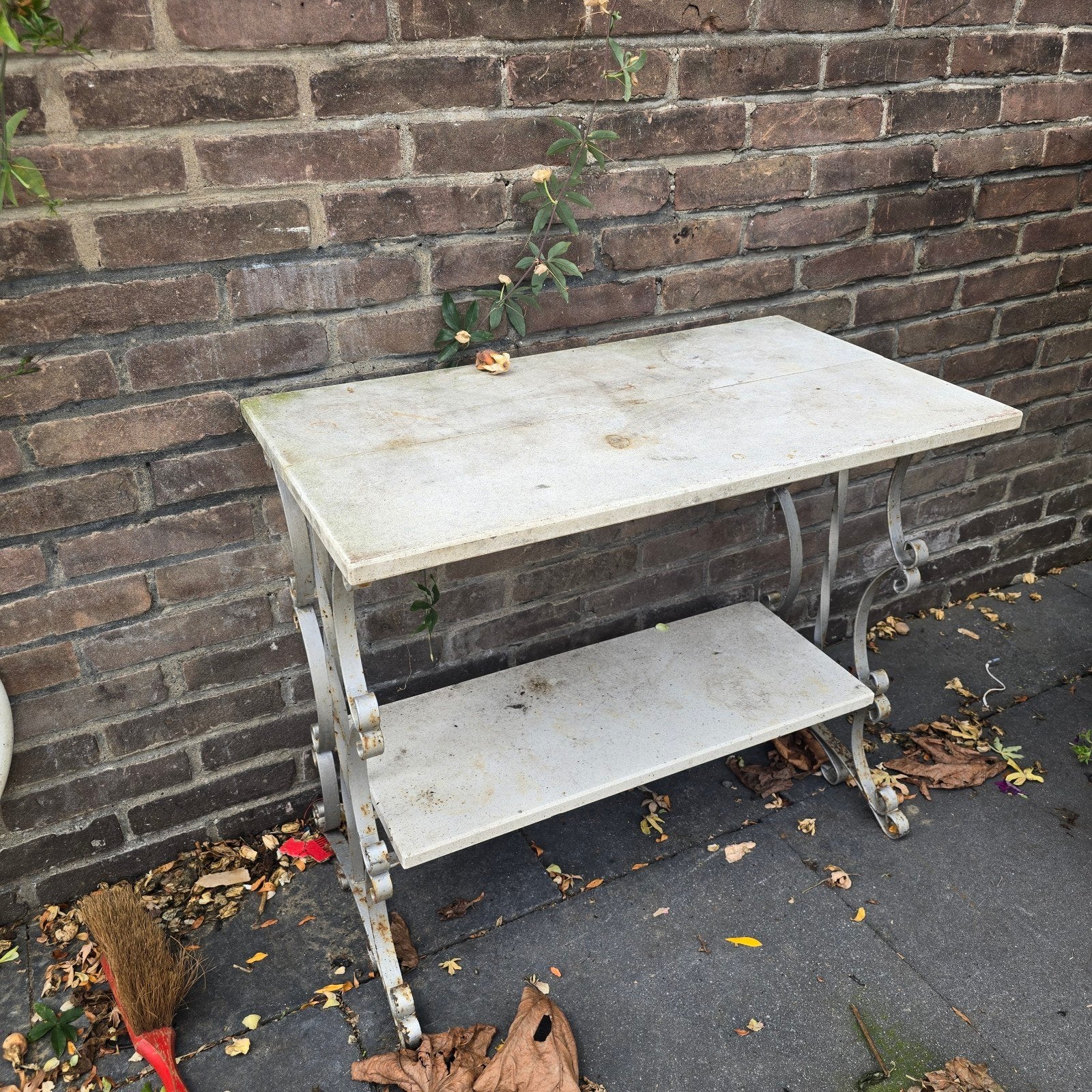 Tuin bijzettafel met marmeren blad, Tuin en Terras, Ophalen, Gebruikt, Rechthoekig, Metaal