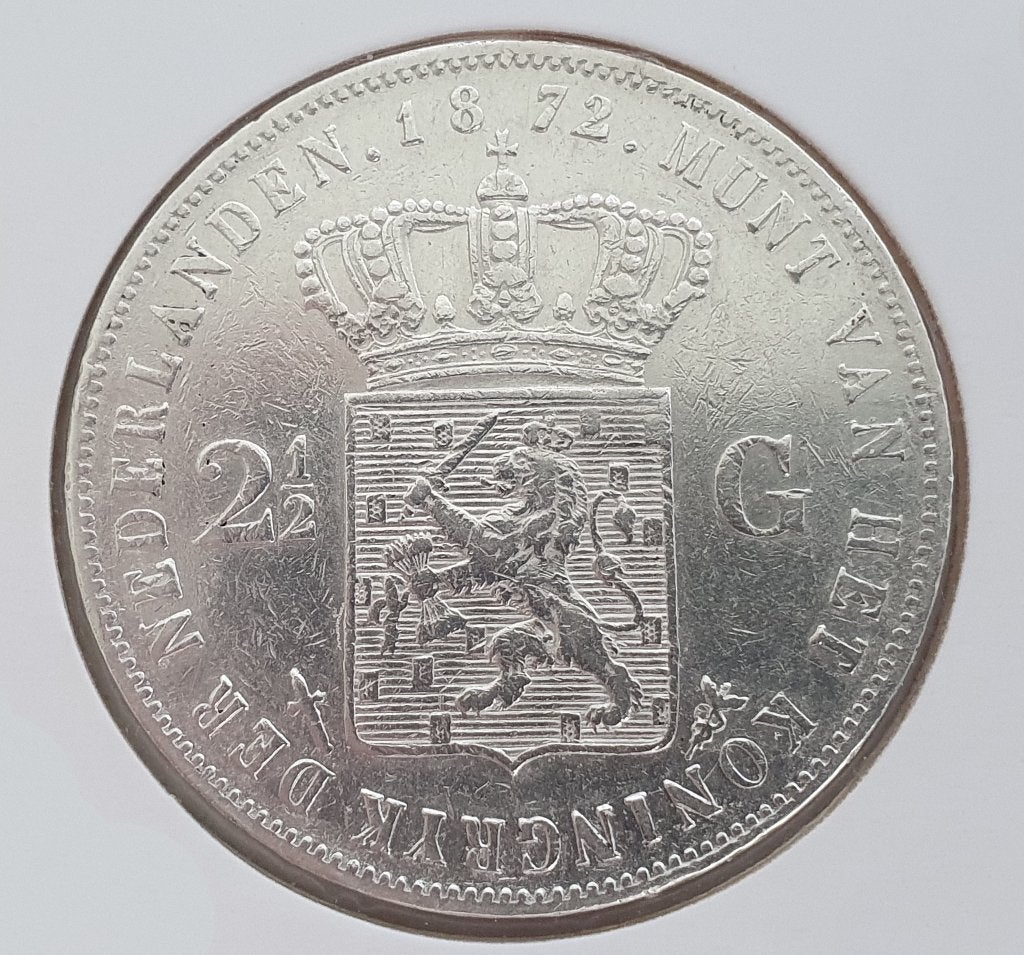 2½ Gulden 1872 Zilver, Koning Willem III, Verzenden, Zilver, Losse munt