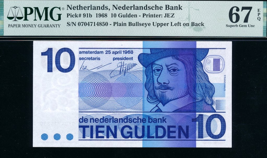 UNC: PMG 67 EPQ - 10 Gulden 1968 ‘Frans Hals’ - Variant c, Ophalen of Verzenden, 10 gulden, Los biljet
