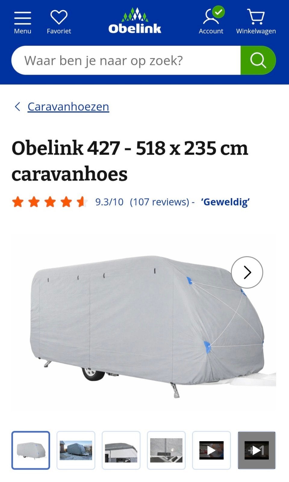 Obelink Ademende Caravanhoes met Oprolbare Zijkanten, Ophalen of Verzenden, Gebruikt
