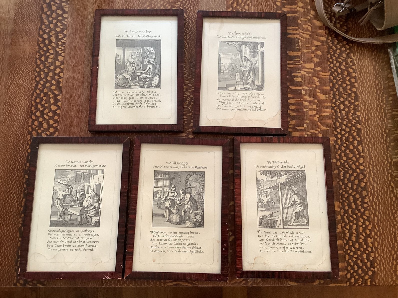 Set van 5  ingelijste Jan Luyken prenten ( Ambachten), Ophalen of Verzenden, Ets, Ingelijst