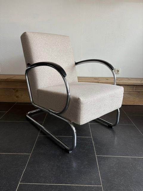 Gispen 407 fauteuil, chroom, Divina melange, Huis en Inrichting, Fauteuils, Design, 75 tot 100 cm, Zo goed als nieuw, Stof