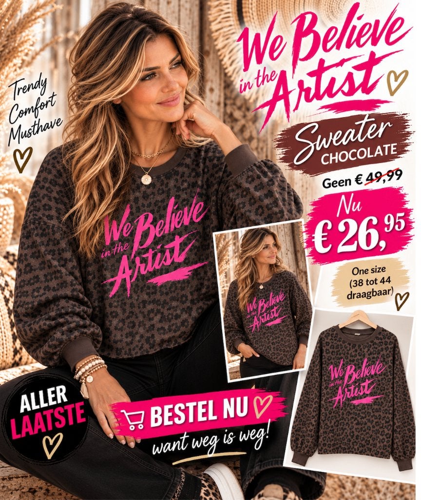 We Believe sweater Chocolate one size (38 tot 44 draagbaar), Kleding | Dames, Ophalen of Verzenden, Nieuw, Maat 38/40 (M), Bruin