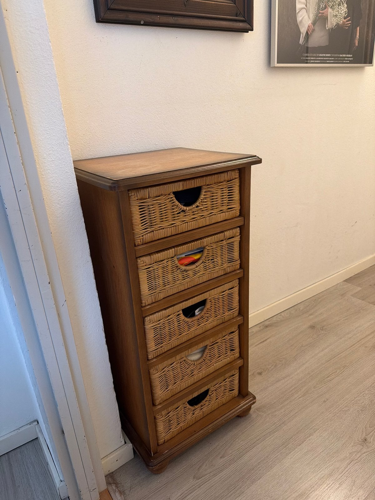 Houten kastje met 5 rieten lades, Ophalen, Gebruikt