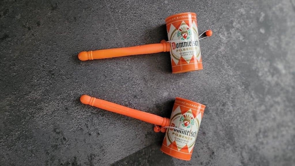 Oranje trommels met Dommelsch reclame, Ophalen of Verzenden, Nieuw, Gebruiksvoorwerp