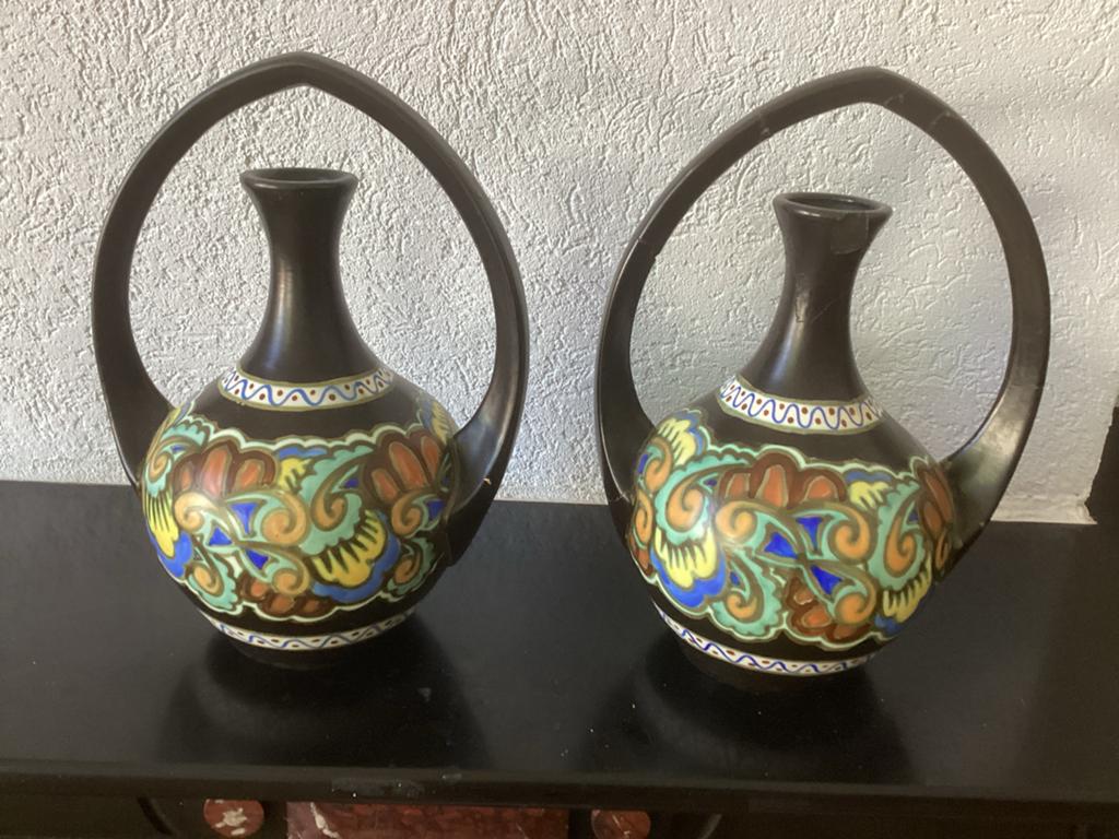 Set van 2 Bergen Plateel Vazen - 34 cm hoog, Antiek en Kunst, Ophalen
