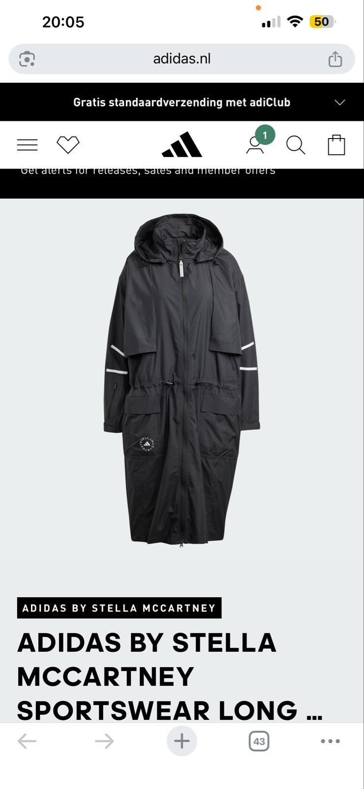 Adidas by Stella McCartney Sportswear Long Parka, Kleding | Dames, Jassen | Zomer, Ophalen of Verzenden, Nieuw, Maat 36 (S), Zwart