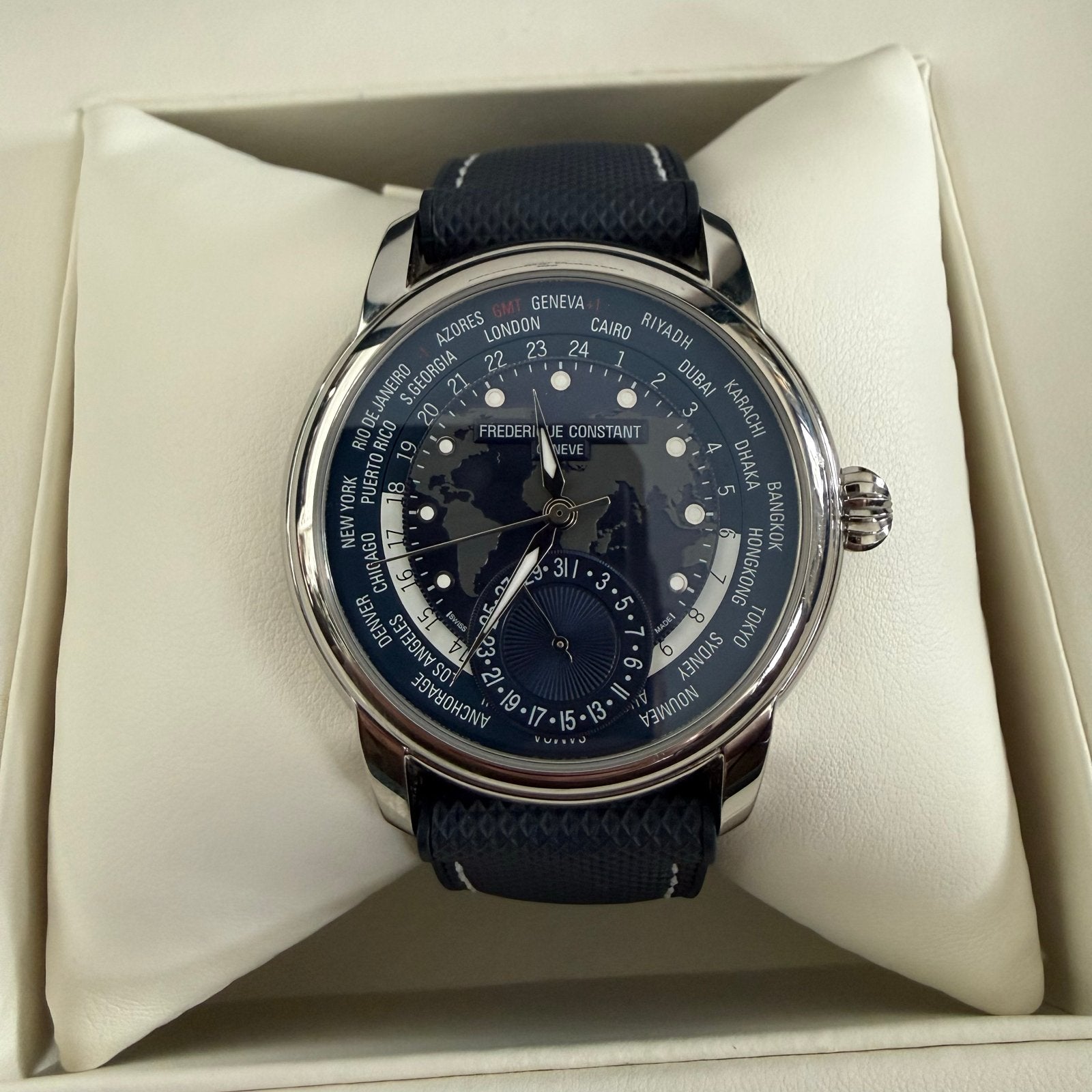 Frederique Constant Worldtimer Manufacture Horloge, Ophalen of Verzenden, Zo goed als nieuw