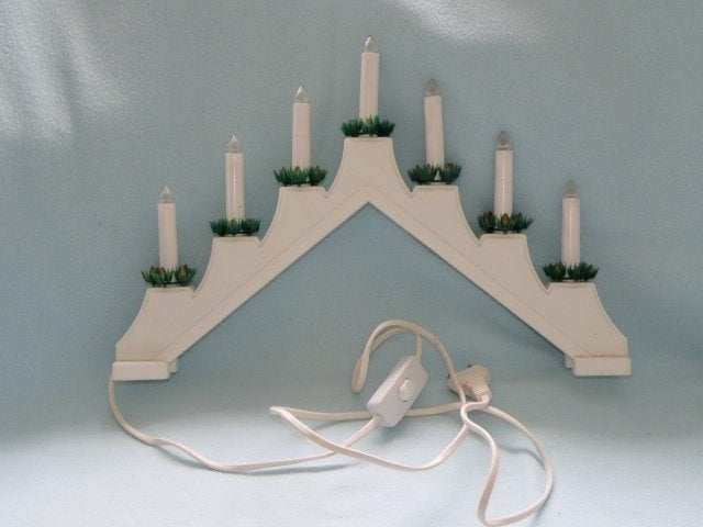 Vintage Zweedse adventsljusstake wit plastic, Ophalen of Verzenden, Zo goed als nieuw