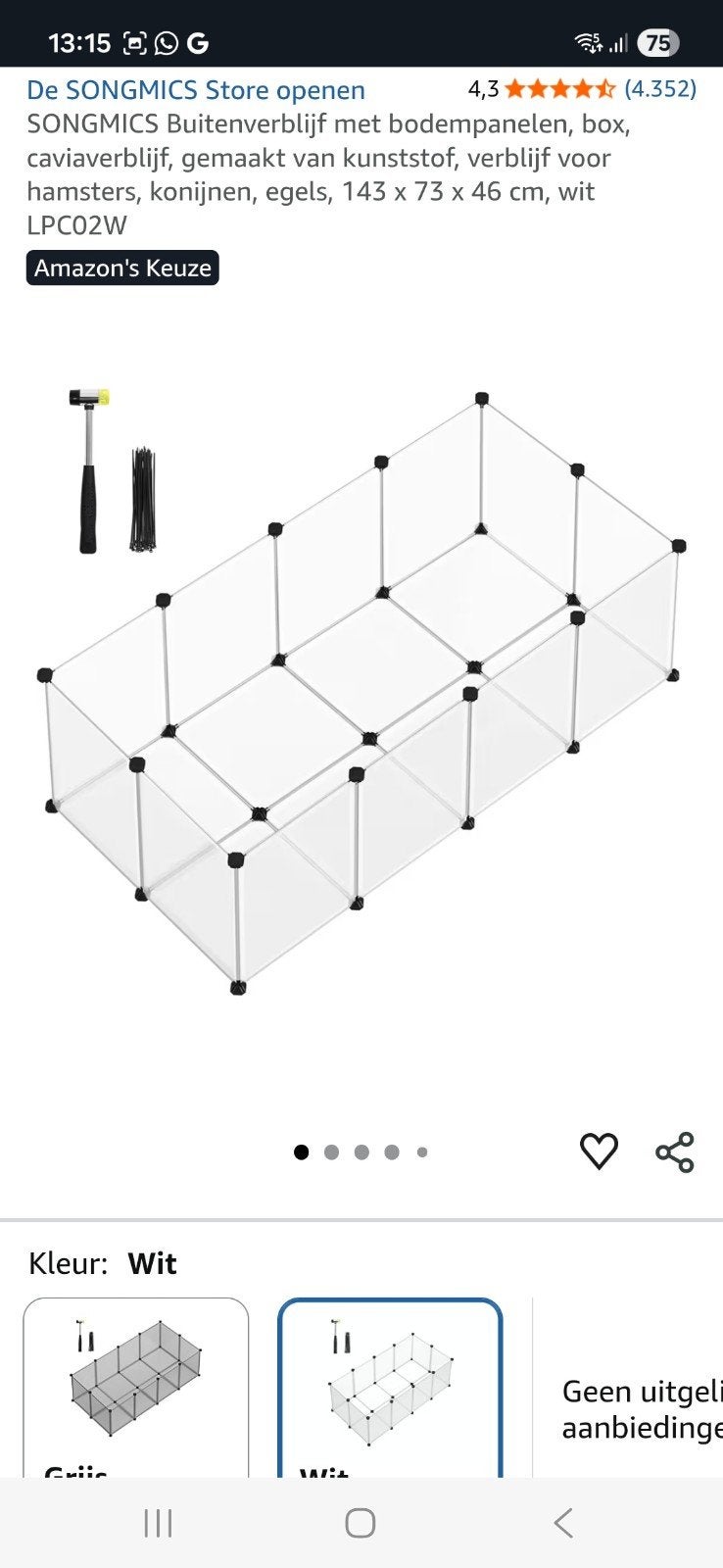 Songmics dierenren 143x73x46 wit doorzichtig, Dieren en Toebehoren, Knaagdieren en Konijnen | Hokken en Kooien, 110 cm of meer