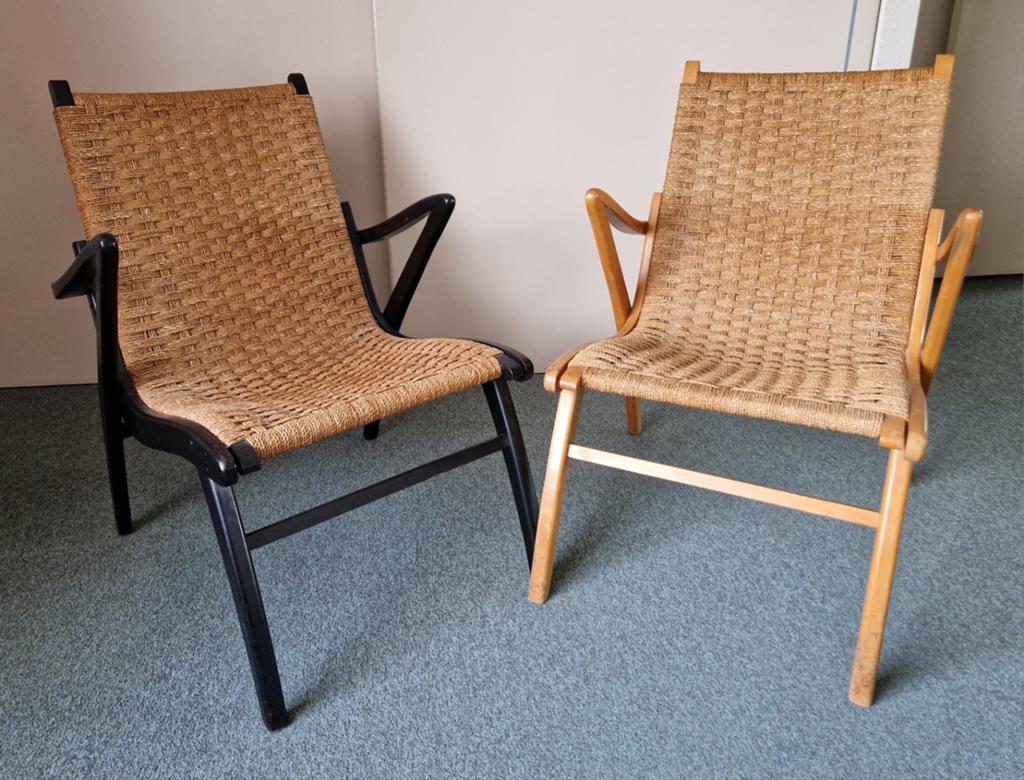 2 Vintage V & D Fauteuils beuken en touw. "Als Nieuw", Ophalen