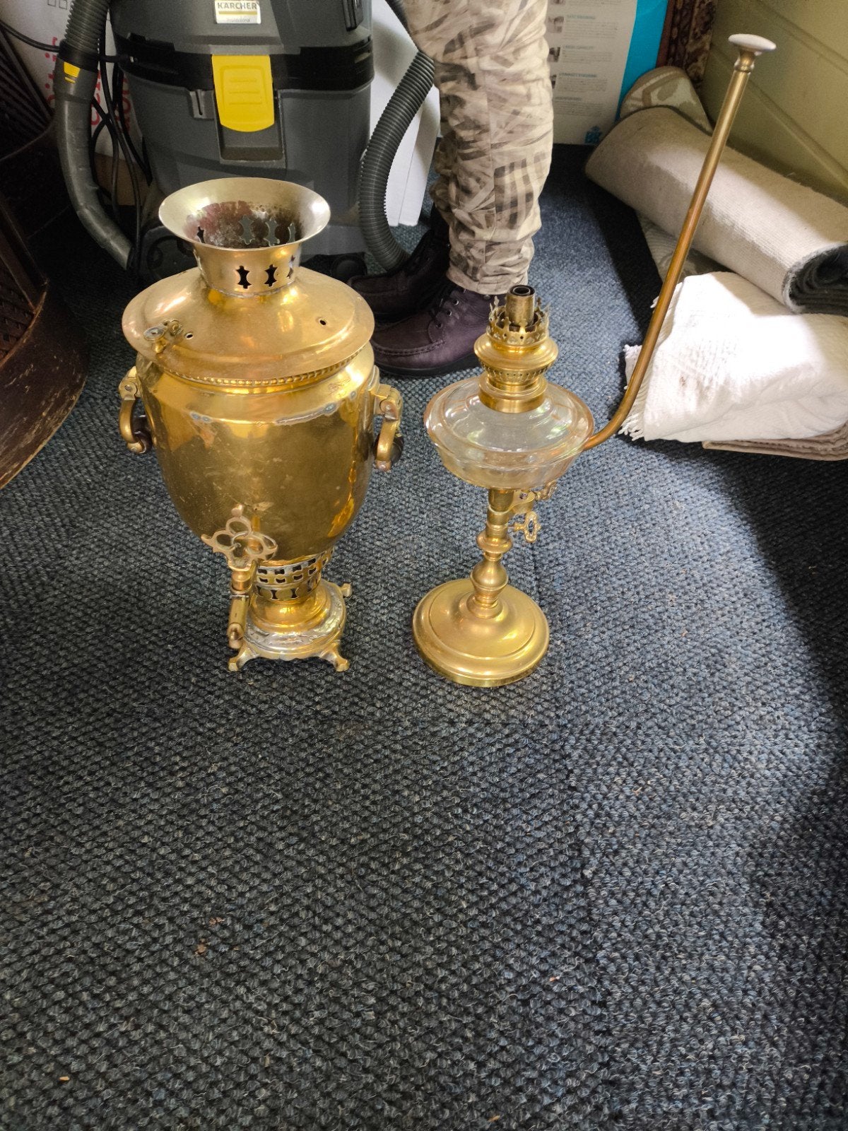 Antieke Samovar en Olielamp - Koper/Brons, Ophalen of Verzenden, Koper