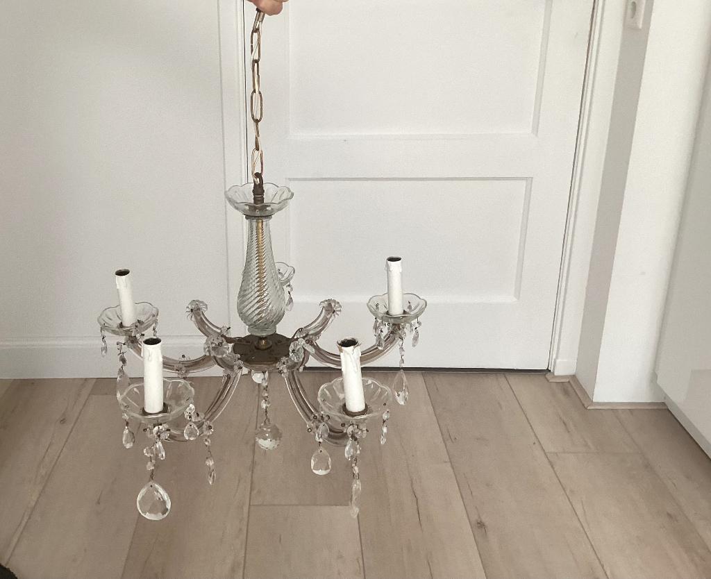 Kroonluchter met glazen pegels, Ophalen, Gebruikt, Glas