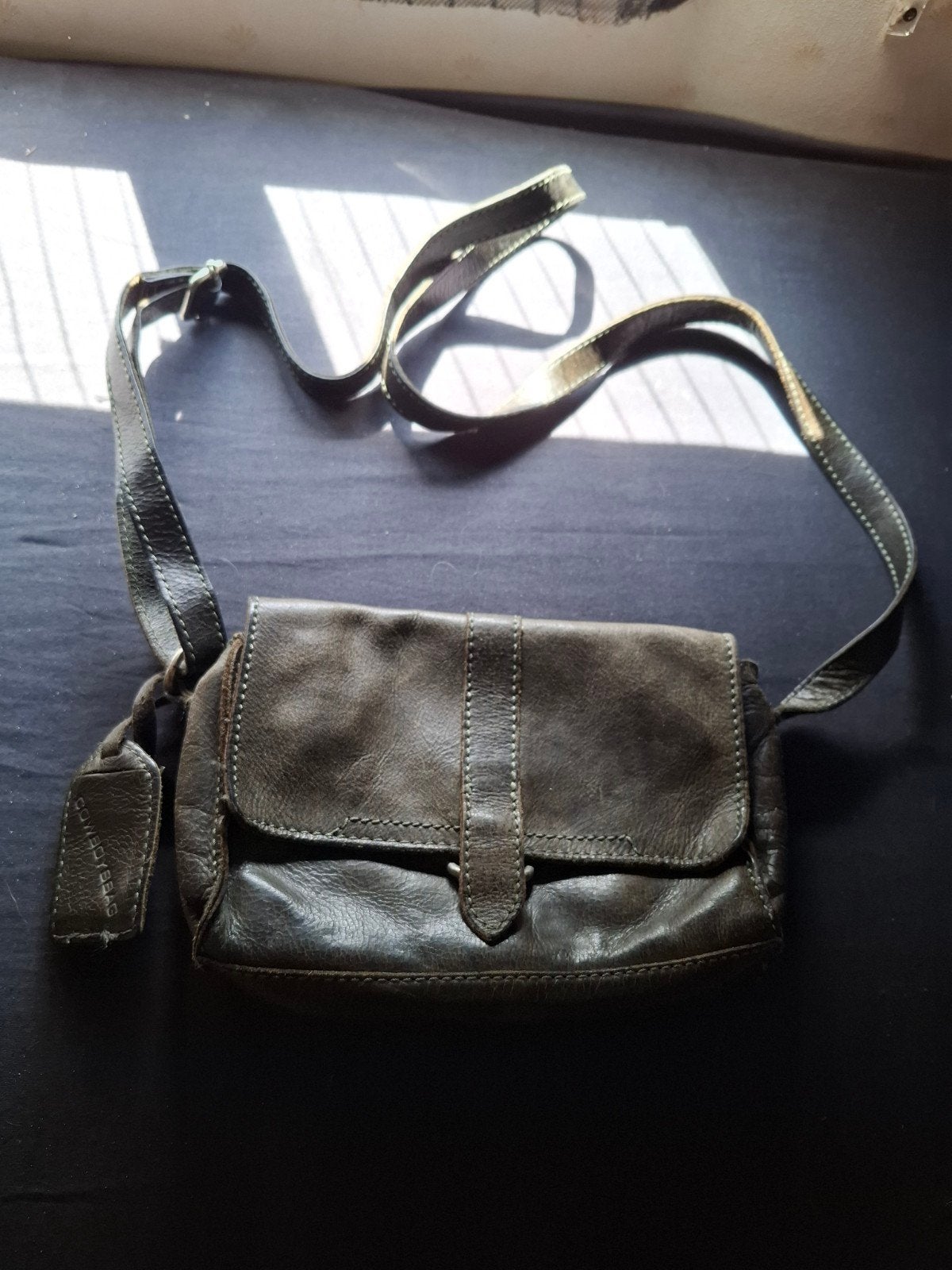 Cowboysbag schoudertasje donkergroen leer, Ophalen of Verzenden, Gebruikt, Groen, Schoudertasje