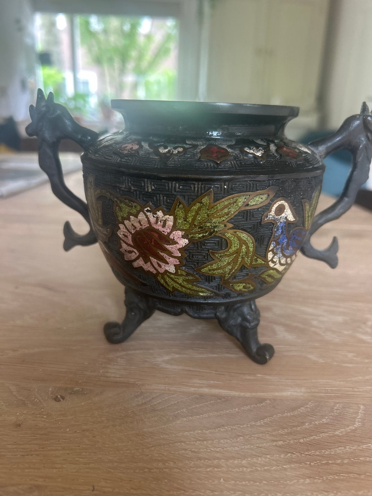 Antieke Cloisonné Wierookbrander met Drakenhandvatten, Ophalen of Verzenden